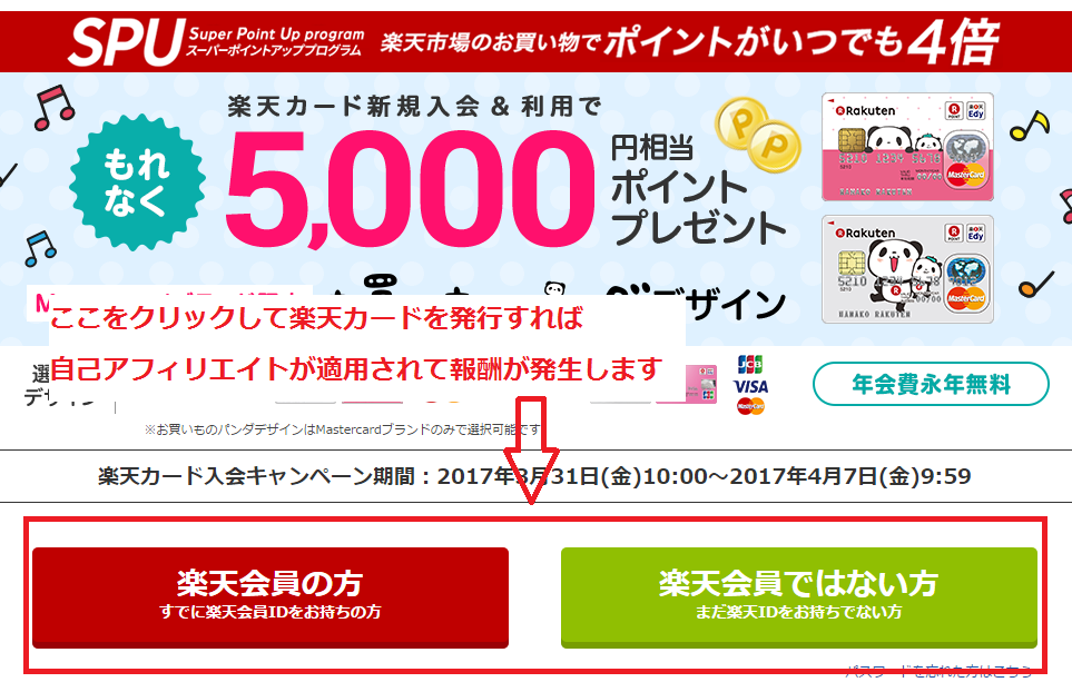 楽天カードを自己アフィリエイトで発行する