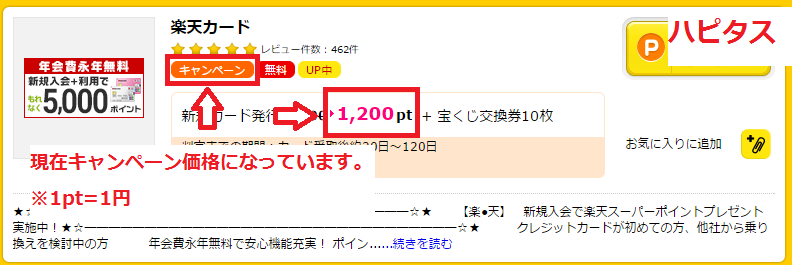ハピタスで自己アフィリした場合の楽天カードの報酬額