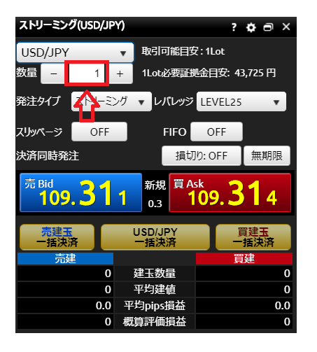 1lotに設定