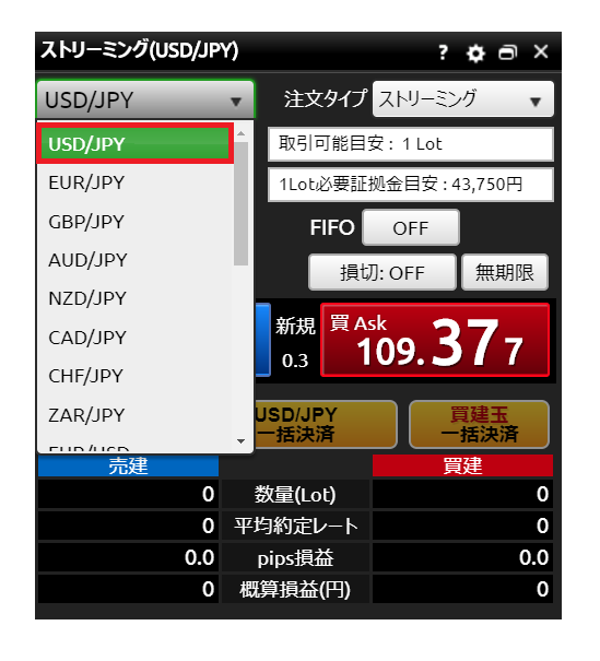 USD/JPYに設定
