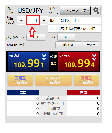 1lotに設定