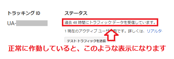 Googleアナリティクスが正常に作動している場合の表示