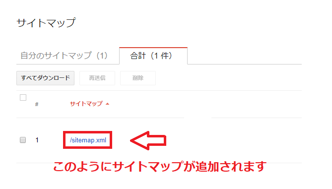 サイトマップの追加送信完了画面